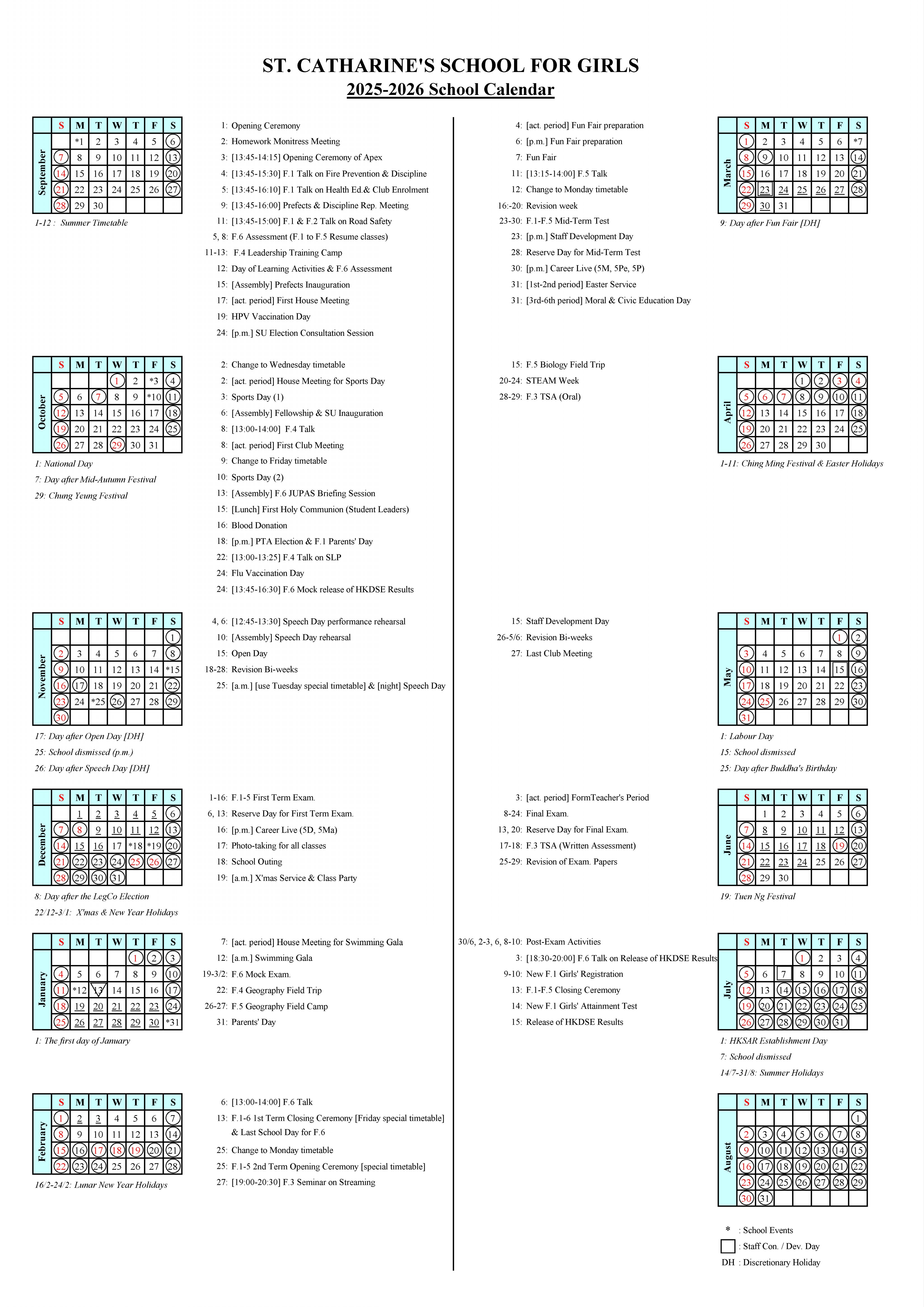 School Calendar | St. Catharine's School for Girls School Calendar | St. Catharine's School for Girls